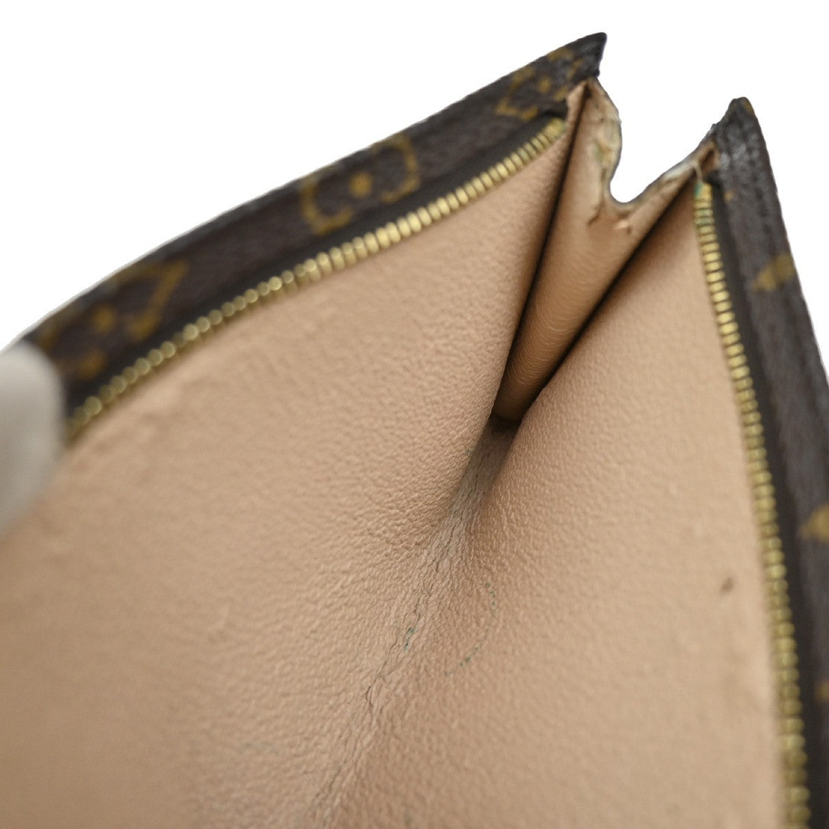 LOUIS VUITTON LV Logo Bucket GM Pouch Bag Monogram Leather Brown Gold 02KB369