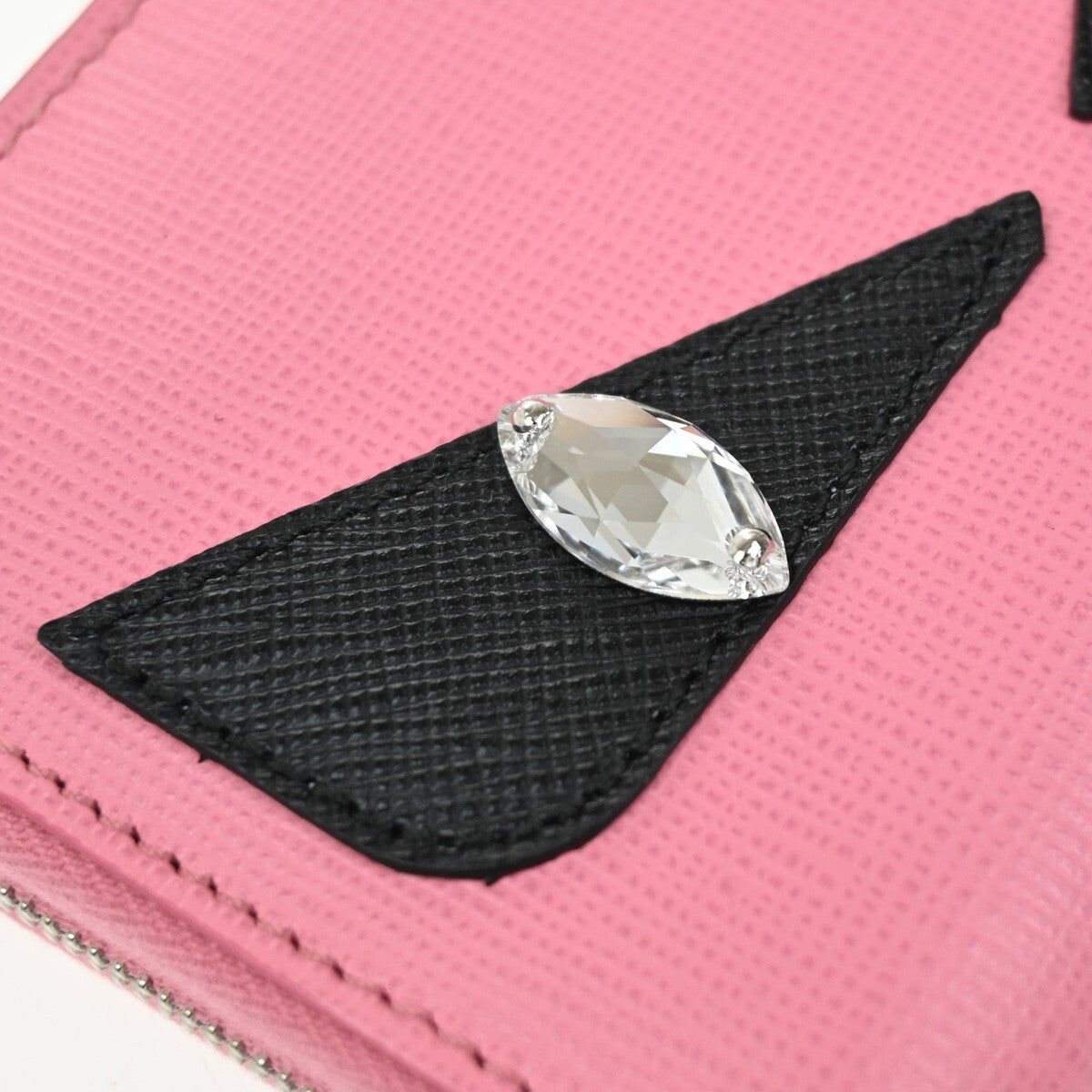 FENDI Logo Monster Bugs Eyes Compact Zip Around Coin Wallet Leather Pink 64YH228