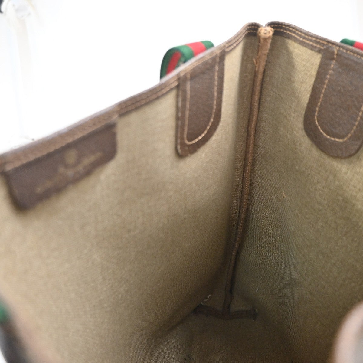 GUCCI Logo Sherry GG Pattern 2set Shoulder Hand Bag PVC Leather Beige 86KC963