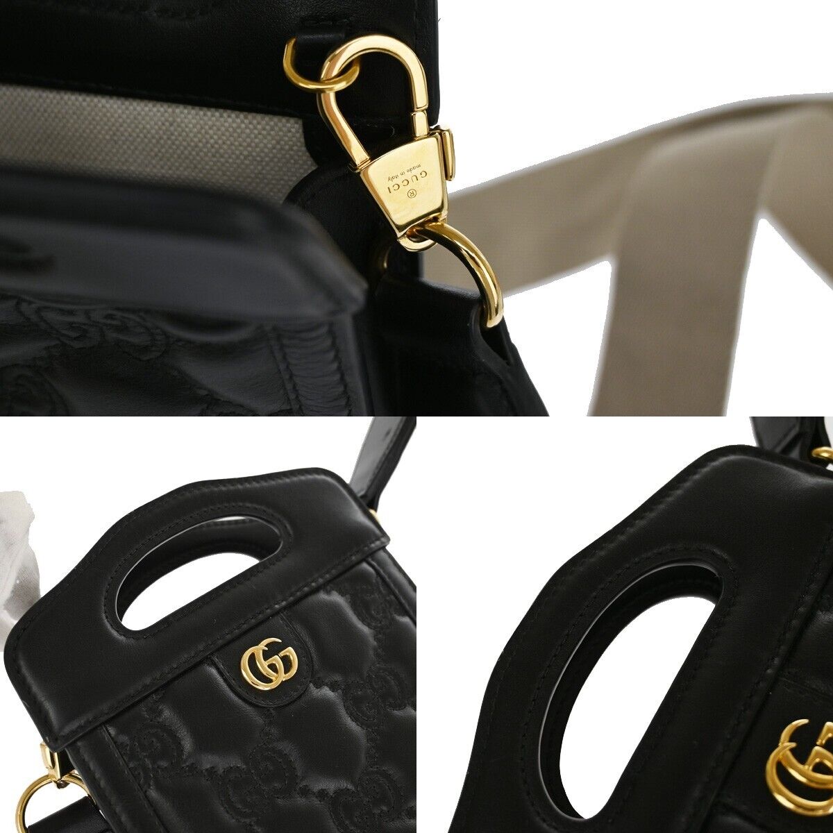 GUCCI GG Matelasse Mini 2Way Shoulder Hand Bag Leather Black Gold Italy 689RJ447