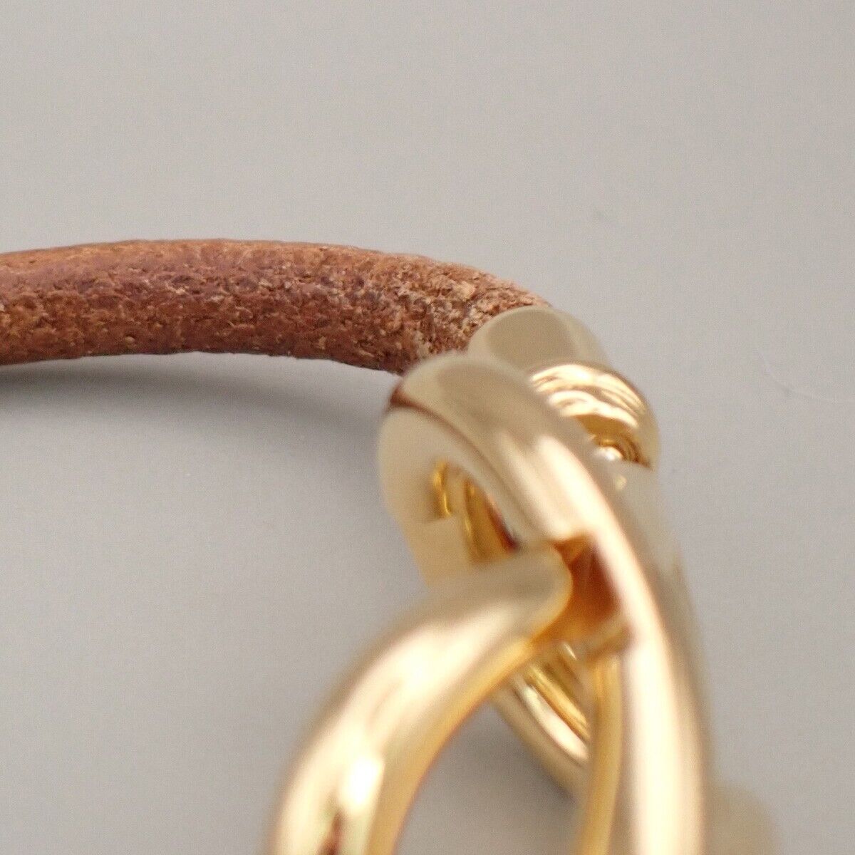 HERMES Logo Jumbo Hook Bracelet Leather Brown Gold Accessory 04ED436