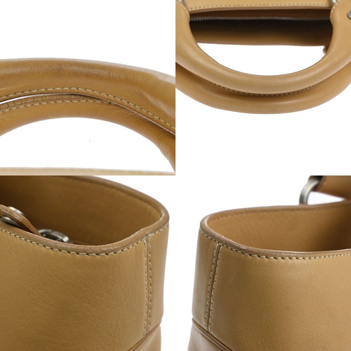 CELINE Logo Macadam Boogie Hand Tote Bag Leather Beige SHW Italy 62KC970