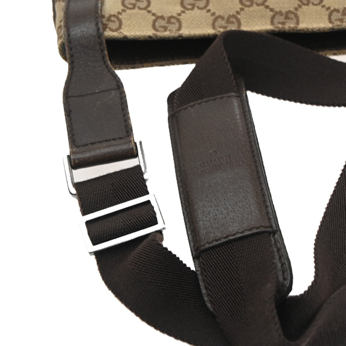 GUCCI GG Pattern Crossbody Messenger Bag Canvas Leather Beige Brown 67SA108