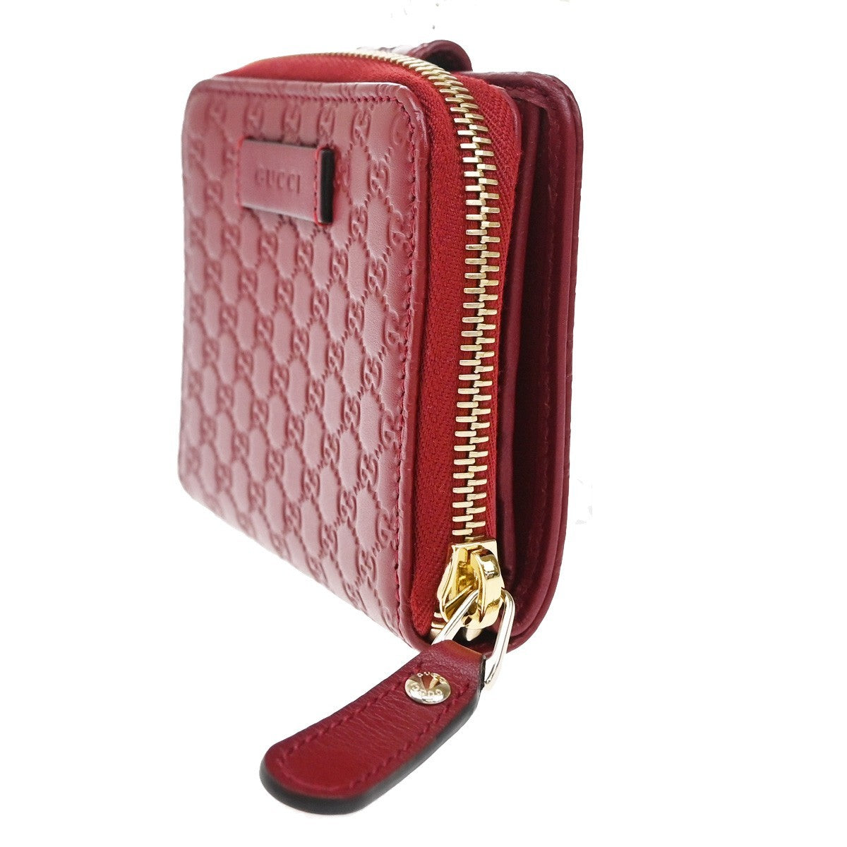 GUCCI Micro Guccissima GG Pattern Bifold Zipper Wallet Leather Red 34KP105