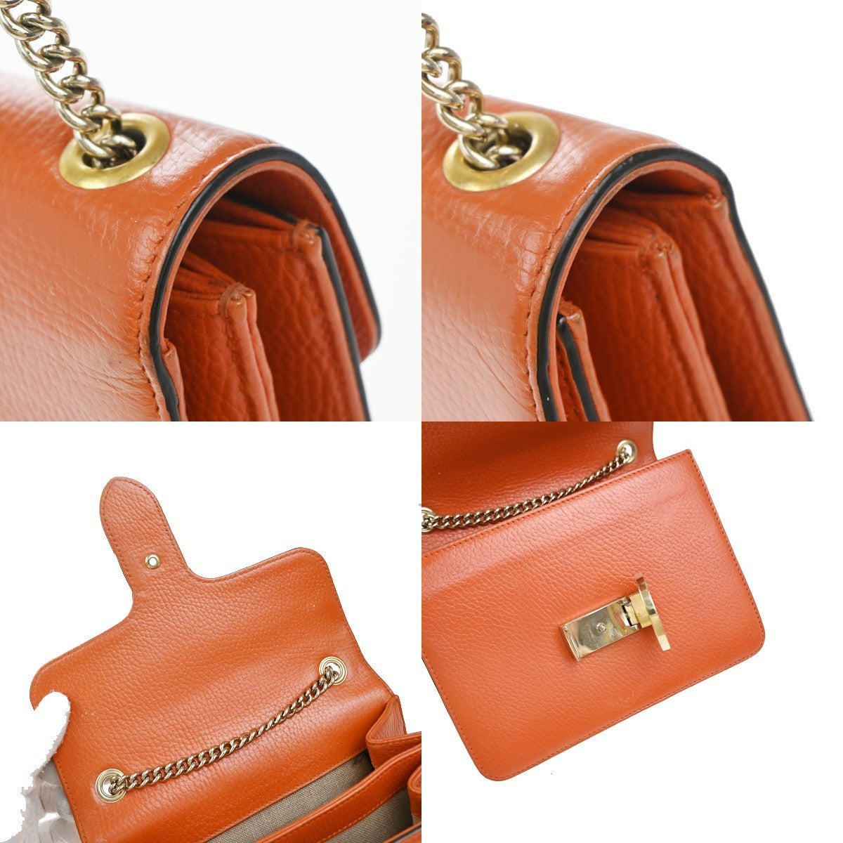 GUCCI Logo Interlocking G Mini Chain Shoulder Bag Leather Orange GHW 90KP377