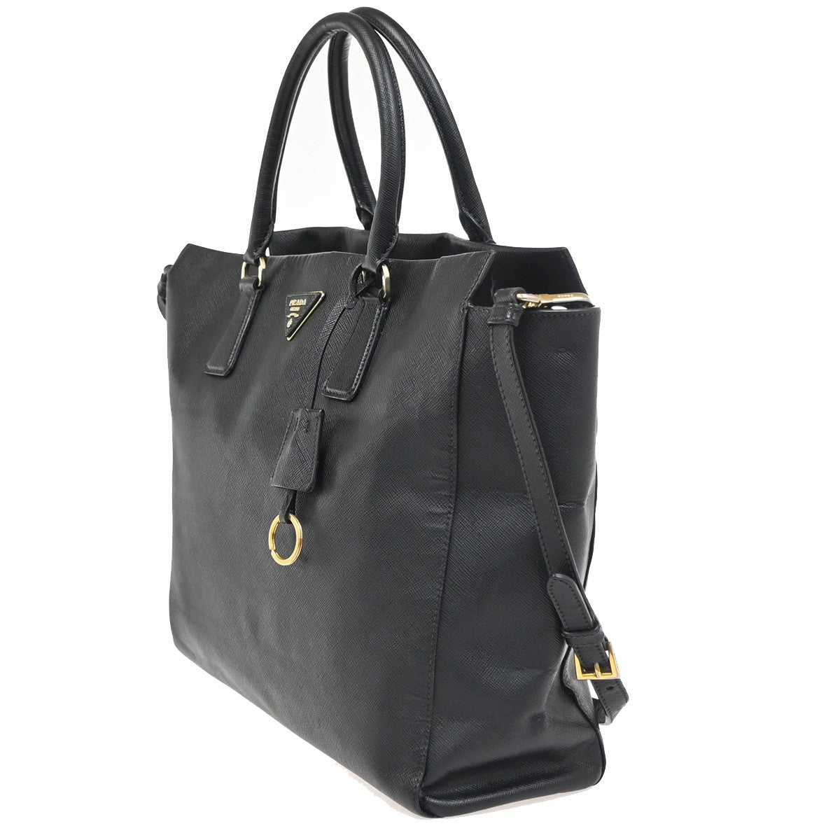 PRADA Logo Saffiano 2Way Shoulder Hand Bag Leather Black Nero GHW Italy 18KC948
