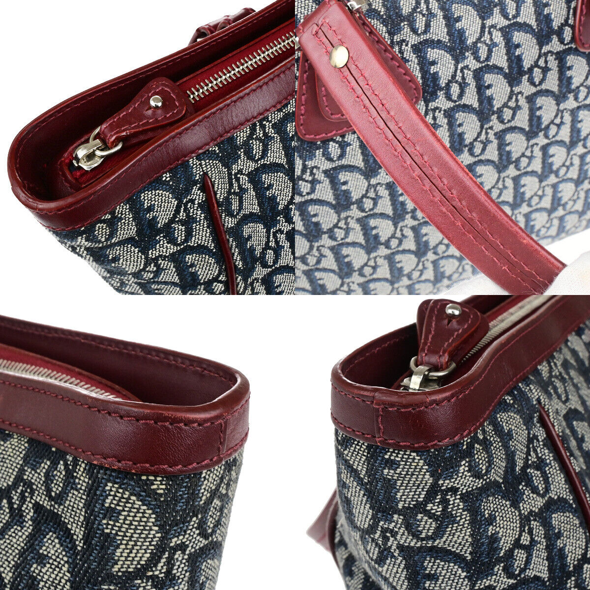 CHRISTIAN DIOR Trotter Pattern Hand Bag Canvas Leather BY Blue SHW 16YG692