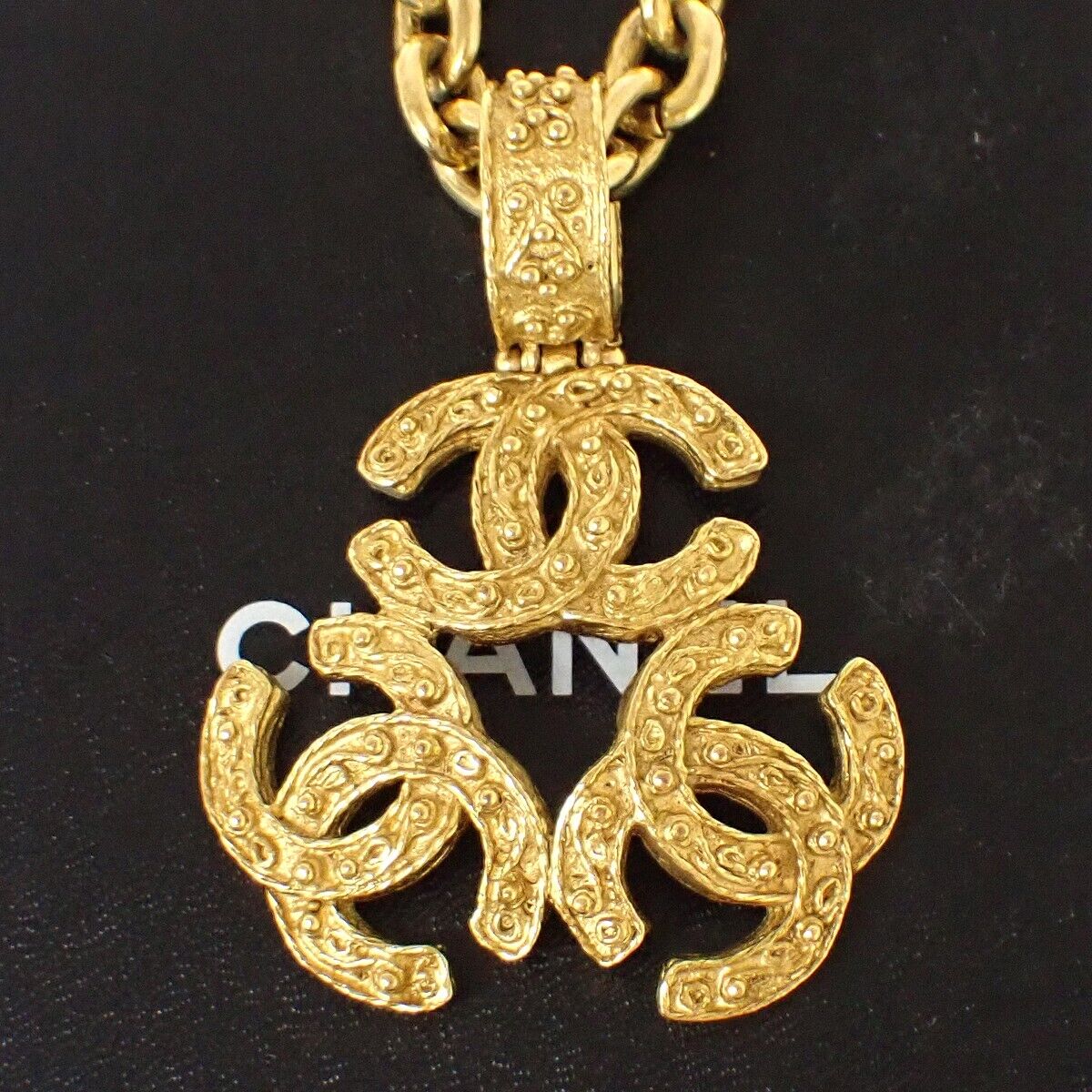 CHANEL Triple CC Chain Pendant Necklace 94A Gold Accessory Vinatge 636RJ025