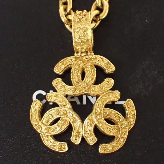 CHANEL Triple CC Chain Pendant Necklace 94A Gold Accessory Vinatge 636RJ025