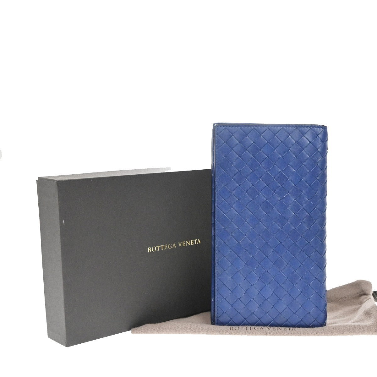 BOTTEGA VENETA Logo Intrecciato Long Bifold Wallet Leather Blue SHW 39KB006