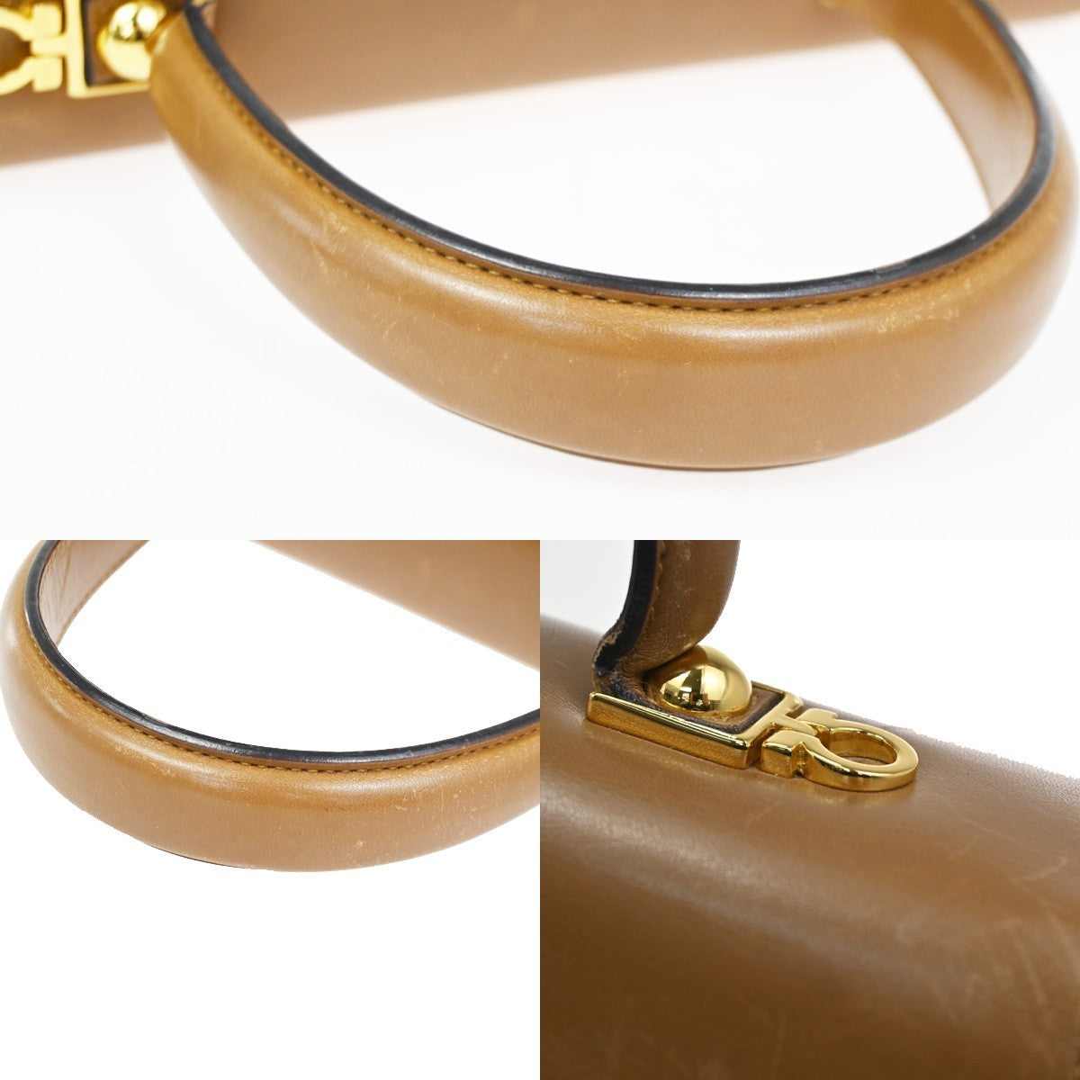 Salvatore Ferragamo Gancini Top Handle Bag Leather Brown GHW Italy 61CA782