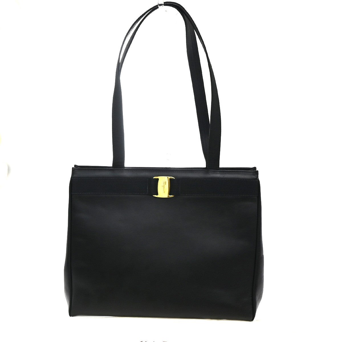 SALVATORE FERRAGAMO Vara Tote Shoulder Bag Canvas Leather Black GHW 66TA485