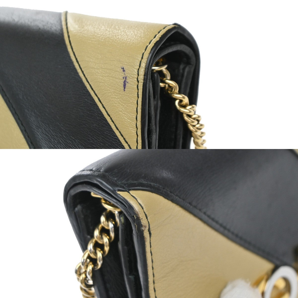 GUCCI GG Logo Zumi Chain Compact Wallet Leather Black Beige 60EG391