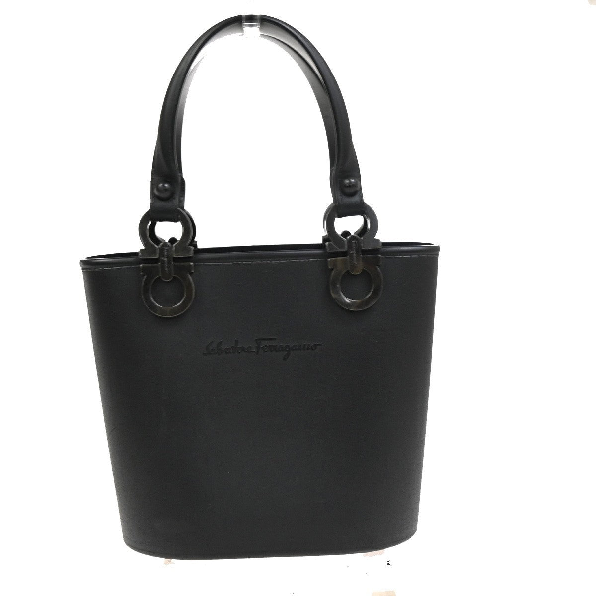 SALVATORE FERRAGAMO Gancini Mini Hand Bag Rubber Leather Black SHW 76TA619