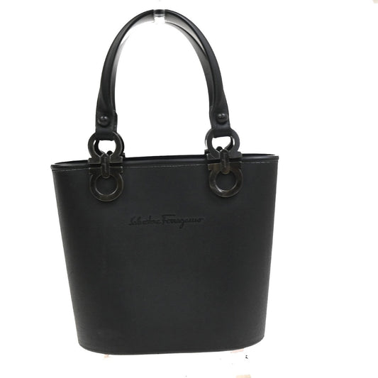 SALVATORE FERRAGAMO Gancini Mini Hand Bag Rubber Leather Black SHW 76TA619