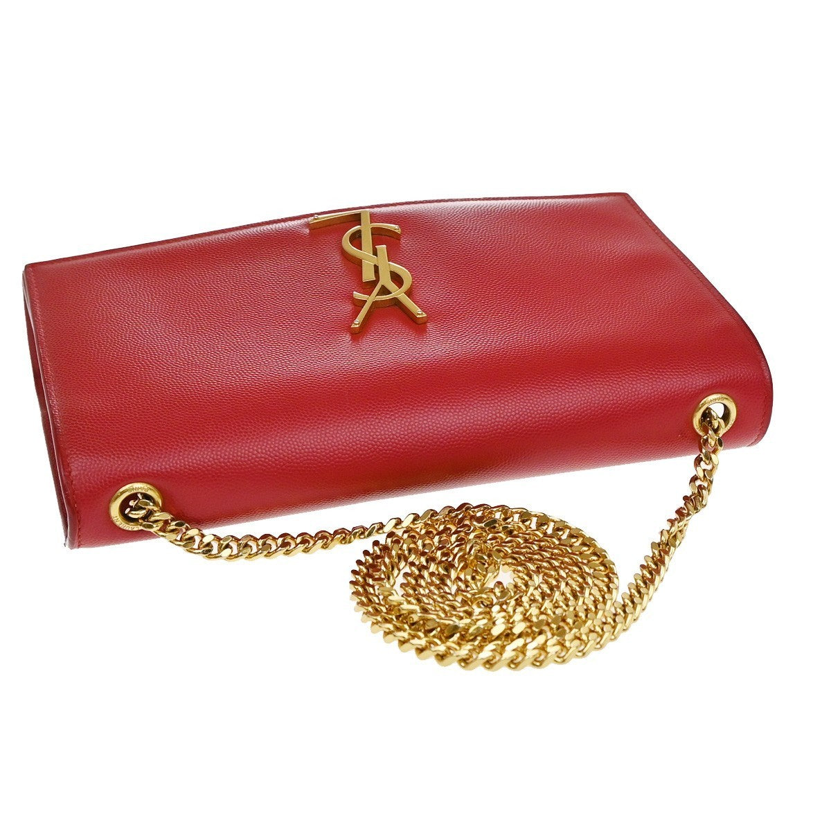 SAINT LAURENT YSL Logo 2Way Chain Shoulder Clutch Bag Red GHW Italy 22RF821