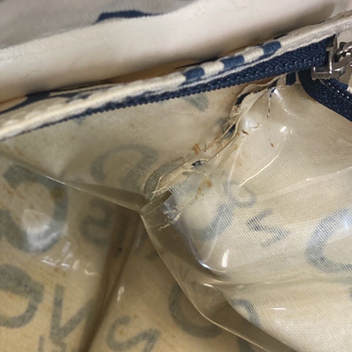 CHANEL Logo By Sea Shoulder Tote Bag Canvas Leather White Blue Italy 85EC913