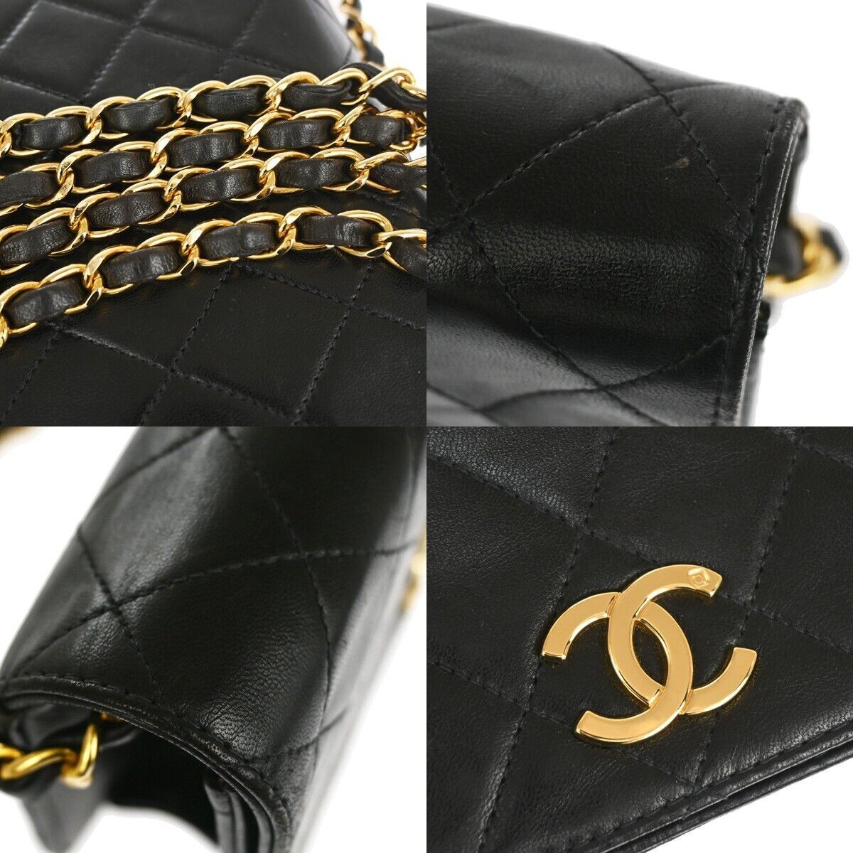 CHANEL CC Mini Matelasse Chain Shoulder Bag Leather Black GHW Vintage 807RH012