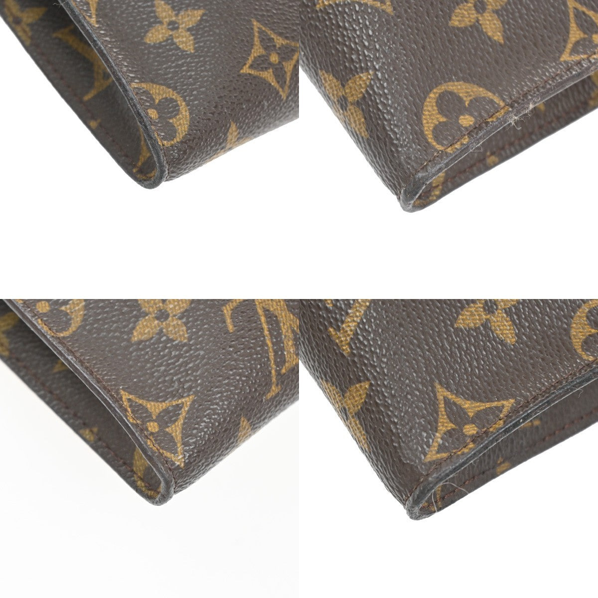 LOUIS VUITTON LV Logo Bucket PM Pouch Bag Monogram Leather Brown Gold 05KC984