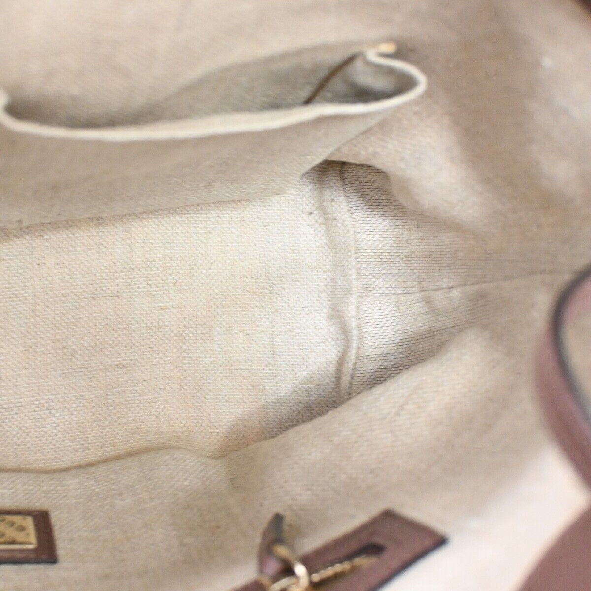 GUCCI Logo Shoulder Hand Tote Bag Pouch Canvas Leather Brown Gold Italy 72YD994