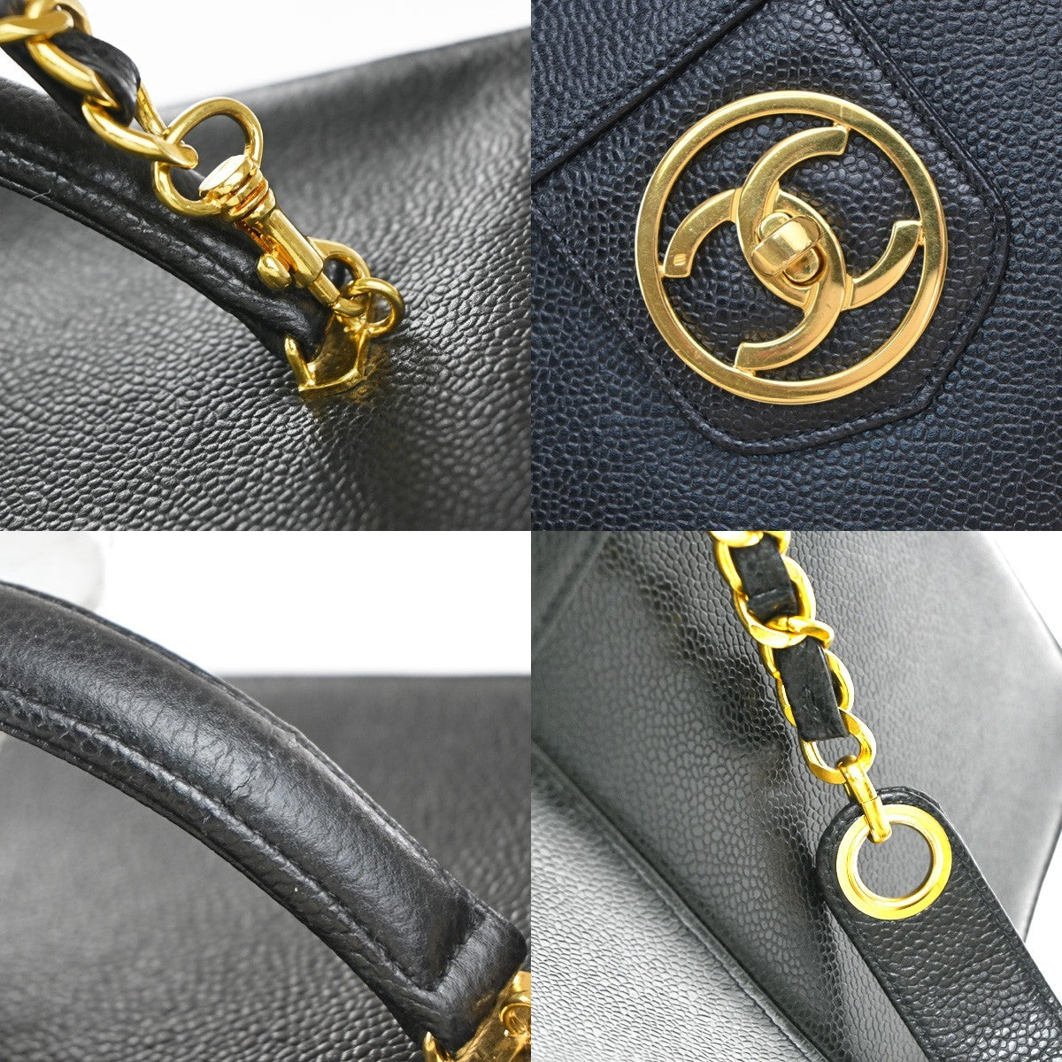 CHANEL 2Way Vanity Shoulder Hand Bag Calfskin Leather Black Vintage 648RP031