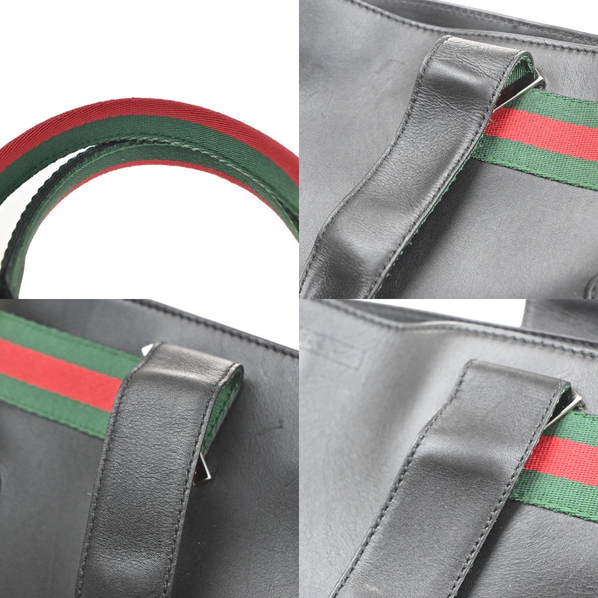 GUCCI Logo Sherry Line Hand Tote Bag Leather Canvas Black SHW Italy 83CA885