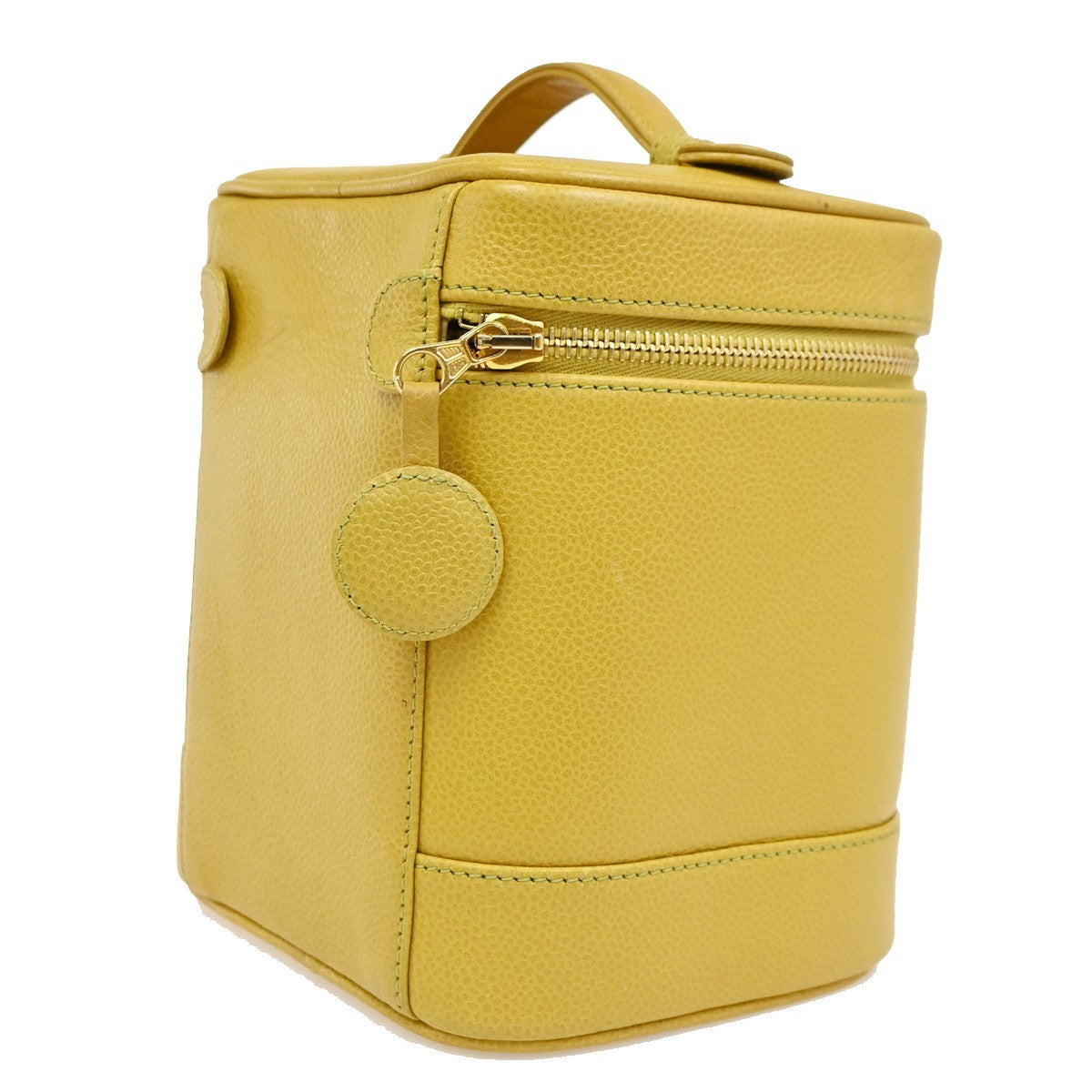 CHANEL Vanity Cosmetic Hand Bag Grained Calfskin Leather Yellow Vintage 664RQ061