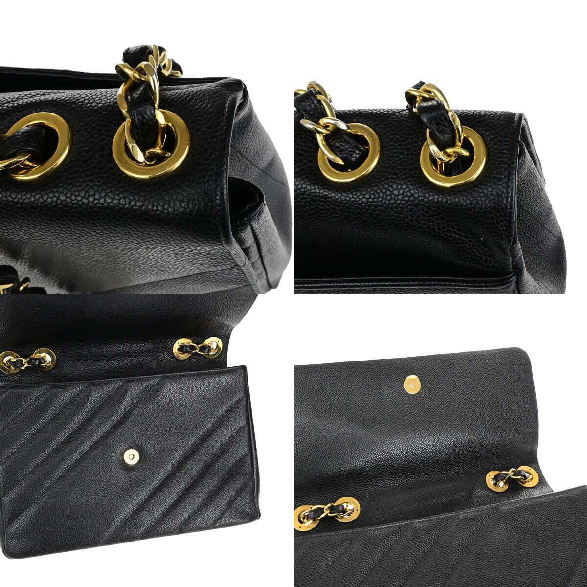 CHANEL CC Bias Stitch Chain Shoulder Bag Grained Calfskin Leather BK 744RK771