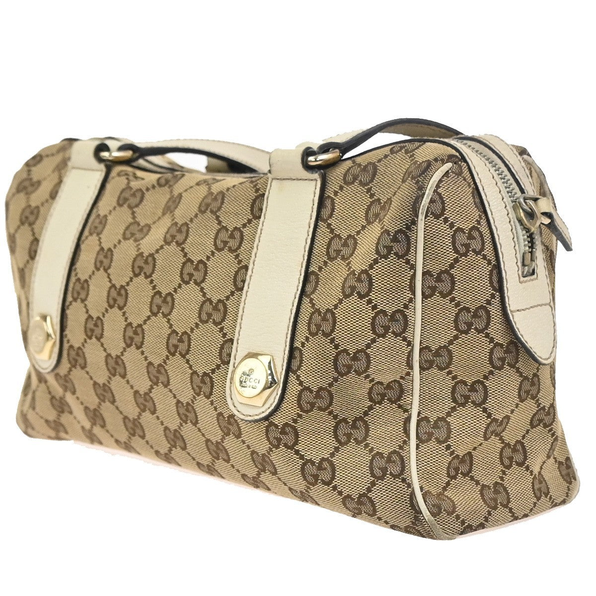 GUCCI GG Pattern Charmy Hand Boston Bag Canvas Leather Brown White GHW 04ZA341