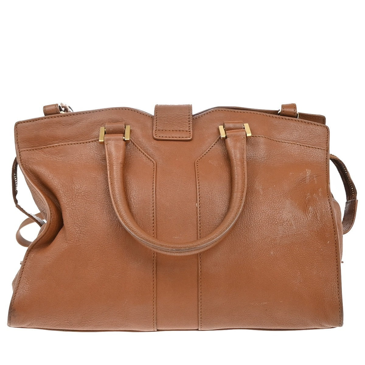 YVES SAINT LAURENT Y Cabas Chyc 2Way Shoulder Hand Bag Leather Brown GHW 73KP033