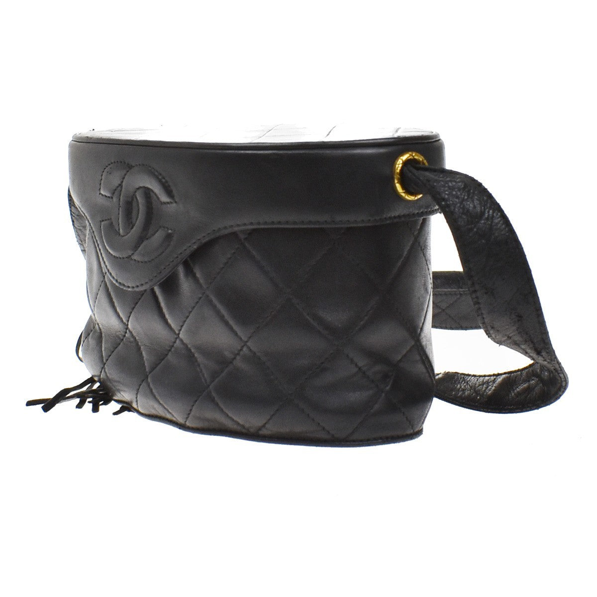 CHANEL CC Logo Matelasse Tassel Shoulder Vanity Bag Leather Black Italy 95KB241