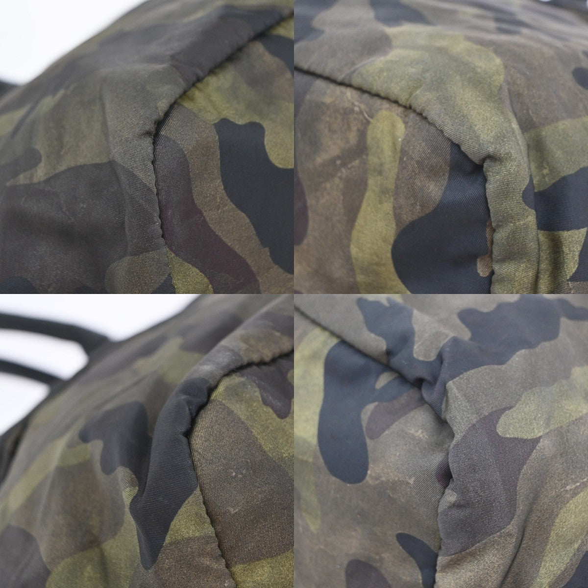 PRADA Logo Reversible Tessuto Hand Bag Nylon Leather Camouflage Black 35KP373