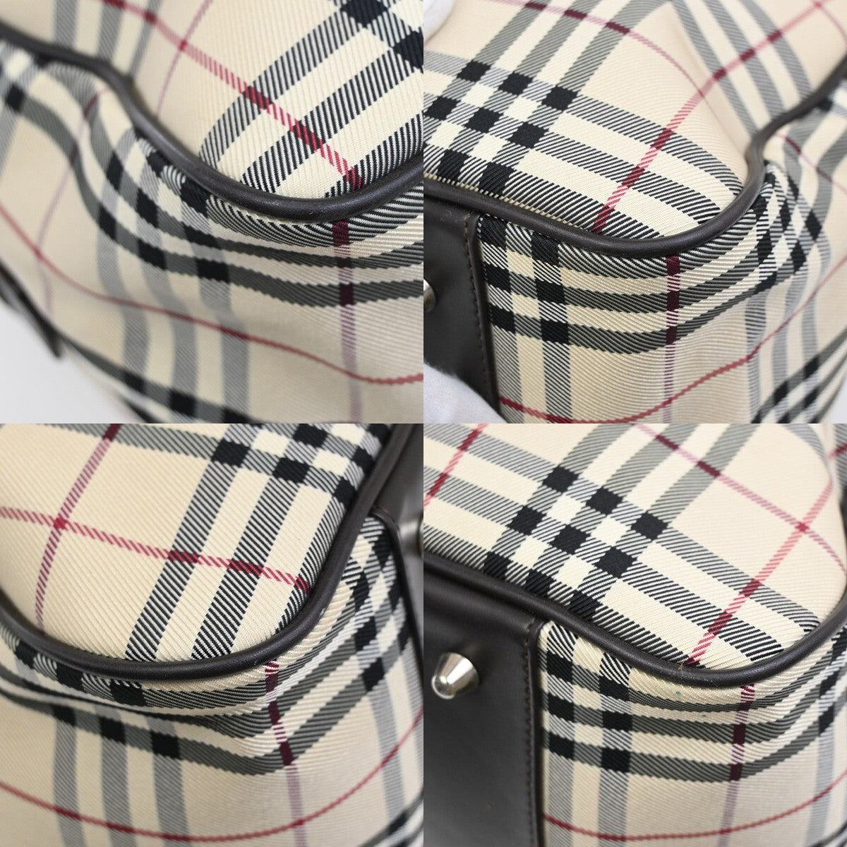 BURBERRY Logo Nova Check Boston Hand Bag Canvas Leather Beige Brown 30FB778
