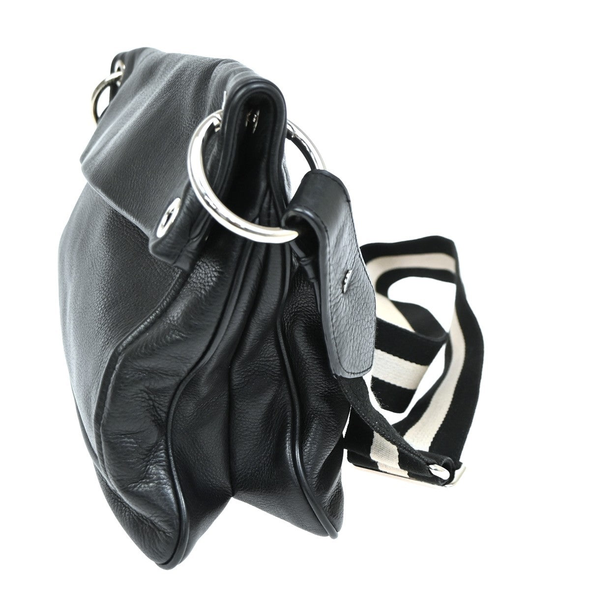 BALLY Logo Crossbody Shoulder Bag  Leather Black SHW Switzerland 02YH850