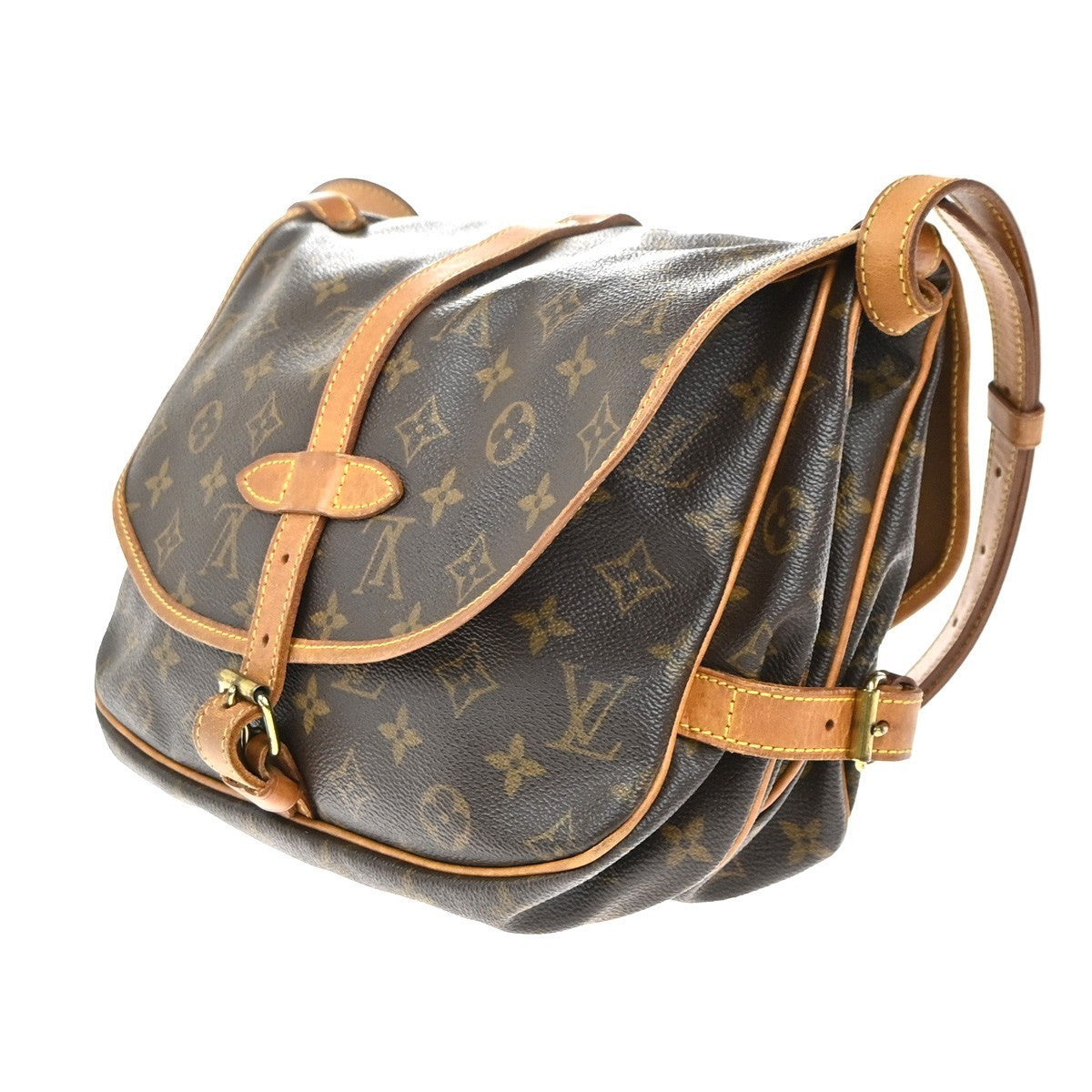 LOUIS VUITTON Logo Saumur 30 Shoulder Bag Monogram Leather Brown M42256 73KP436