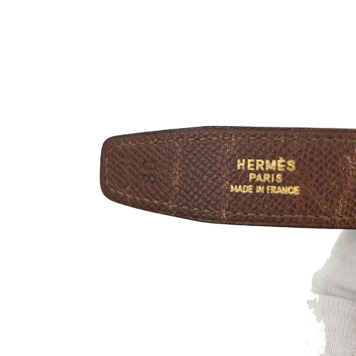 HERMES H Logo Constance Reversible Buckle Belt #80 Leather Blue Brown 65YG455