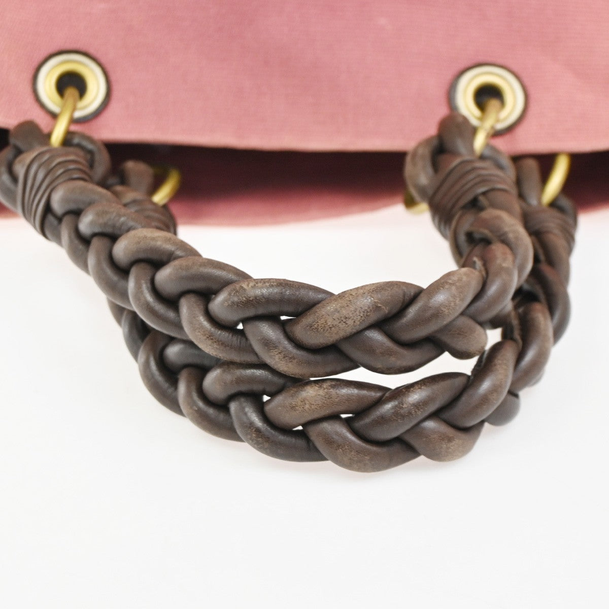 BOTTEGA VENETA Logo Shoulder Tote Bag Canvas Leather Pink GHW Italy 37YH904