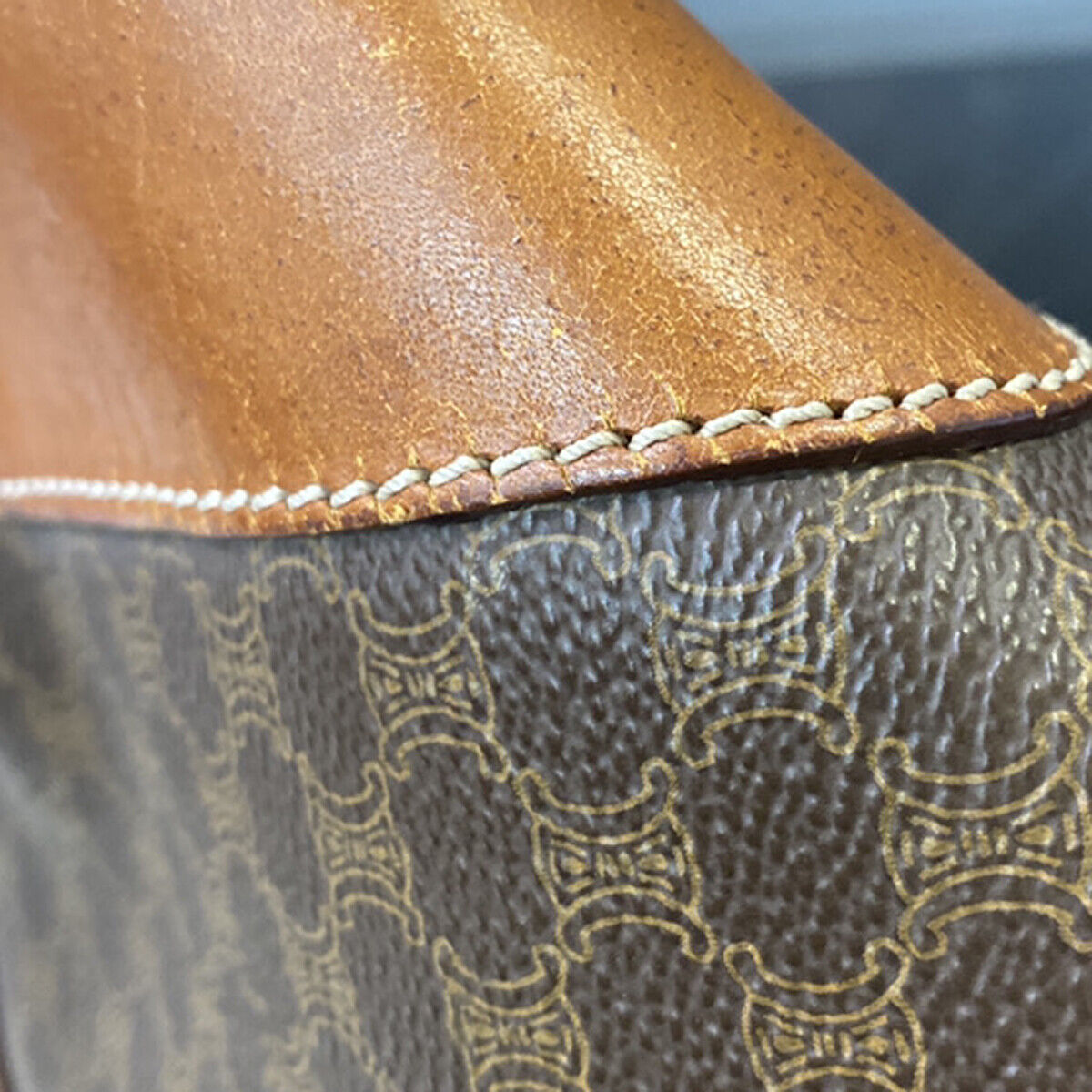 CELINE Logo Macadam Pattern Travel Hand Bag PVC Leather Brown GHW Italy 01YG640