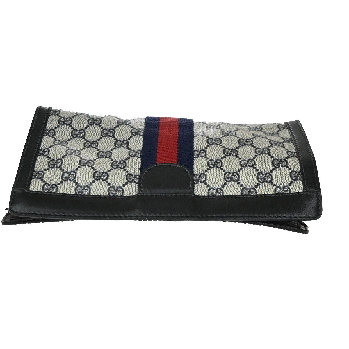 21.Live GUCCI Parfums Sherry Clutch Hand Bag PVC Leather Navy Blue Italy 60KP203
