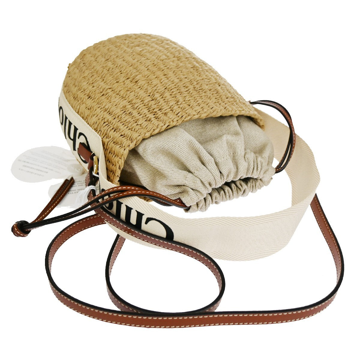 CHLOE Woody Small Basket Shoulder Hand Bag 2Way Canvas Leather Paper BN 93RH257