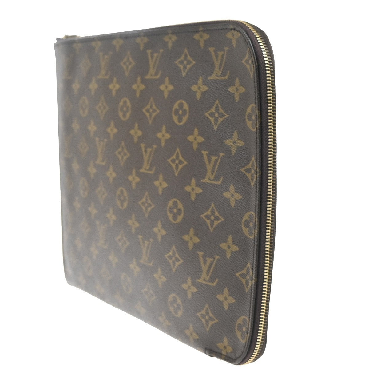 LOUIS VUITTON Poche Documents Clutch Bag Monogram Leather Brown France 87MA465