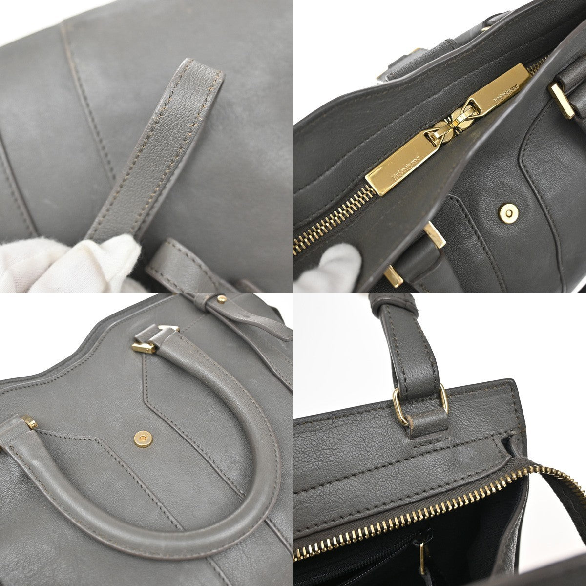 YVES SAINT LAURENT YSL 2Way Cabas Chyc Hand Shoulder Bag Leather Gray 35KA727
