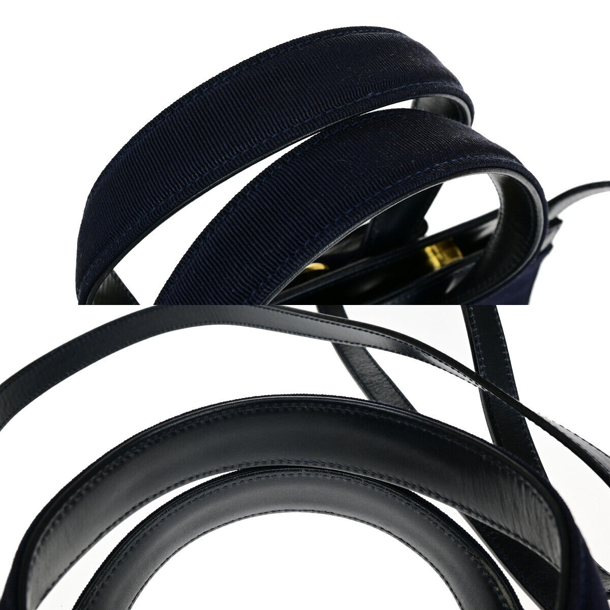 SALVATORE FERRAGAMO Vara Hand Bag Canvas Leather Navy Blue GHW Italy 37YF210