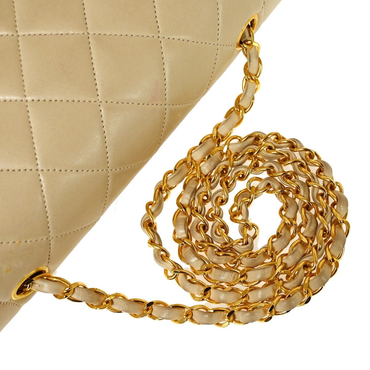 CHANEL CC Logo Diana Matelasse 25 Chain Shoulder Bag Leather Beige GHW 898RH912