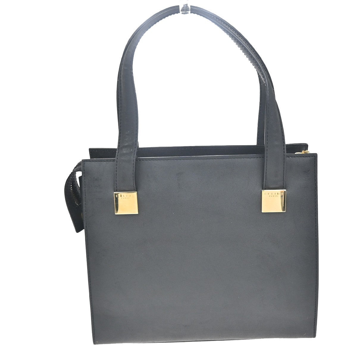 CELINE Logo Shoulder Hand Tote Bag Leather Black GHW Italy 30KC715