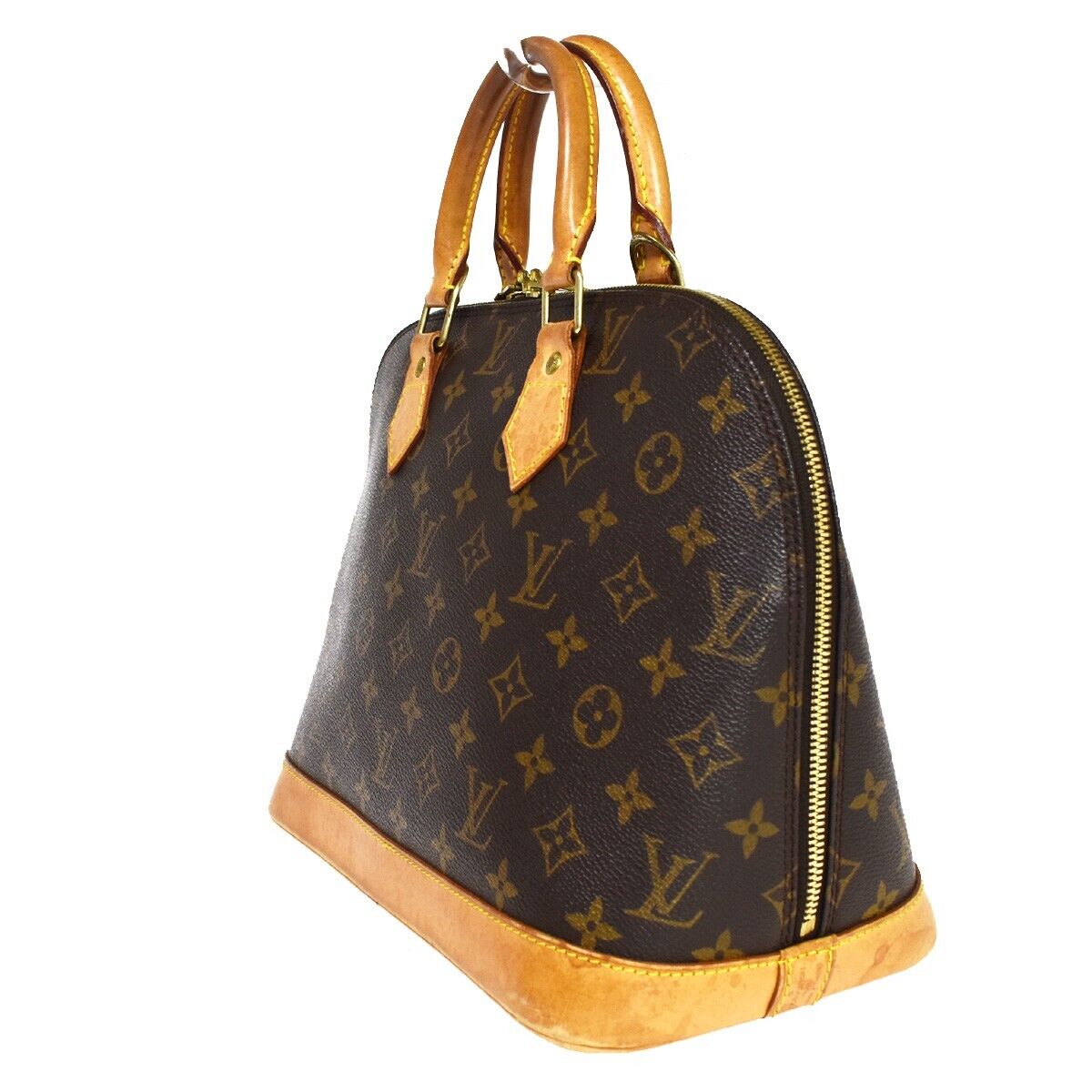 LOUIS VUITTON LV Logo Alma Hand Bag Monogram Leather Brown France M51130 83EA822