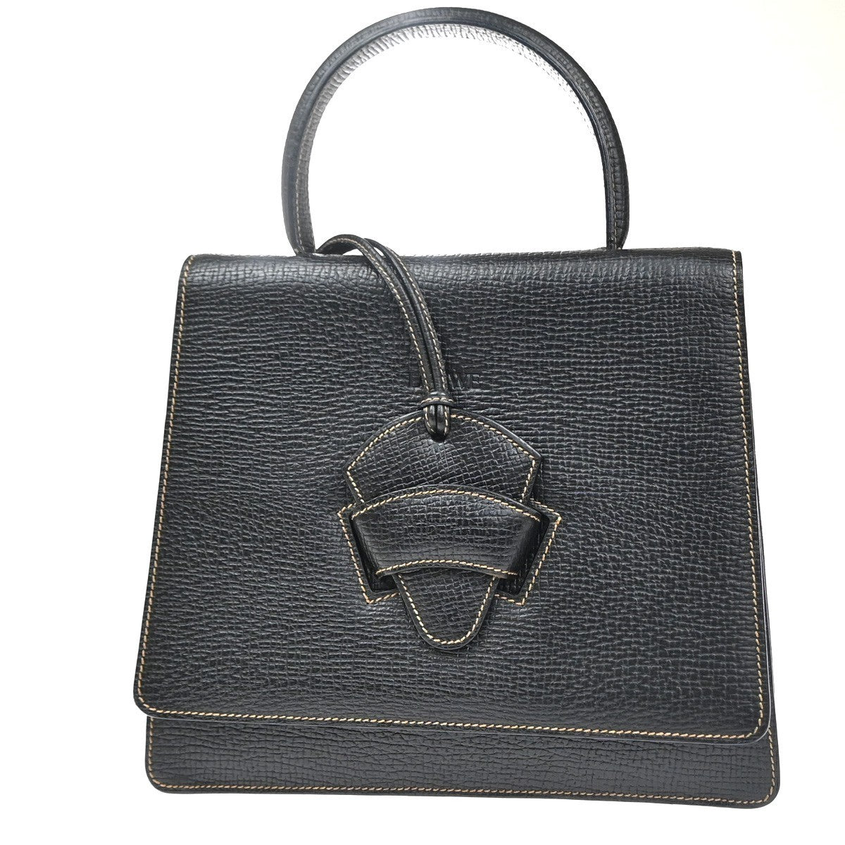 LOEWE Logo Barcelona Shoulder Hand Bag Leather Black GHW Spain 87YH942