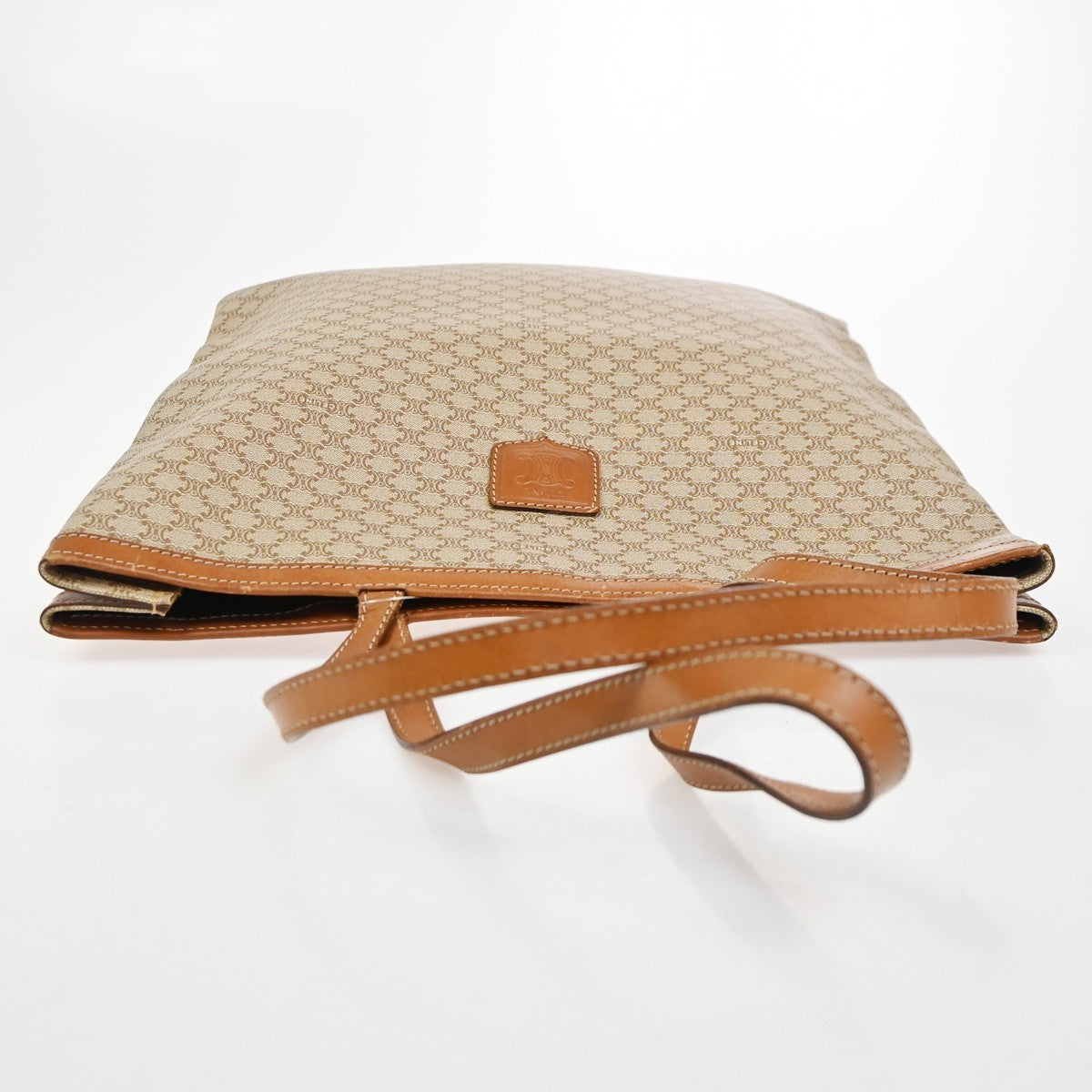 CELINE Logo Macadam Pattern Shoulder Bag PVC Leather Beige GHW Italy 60KC920