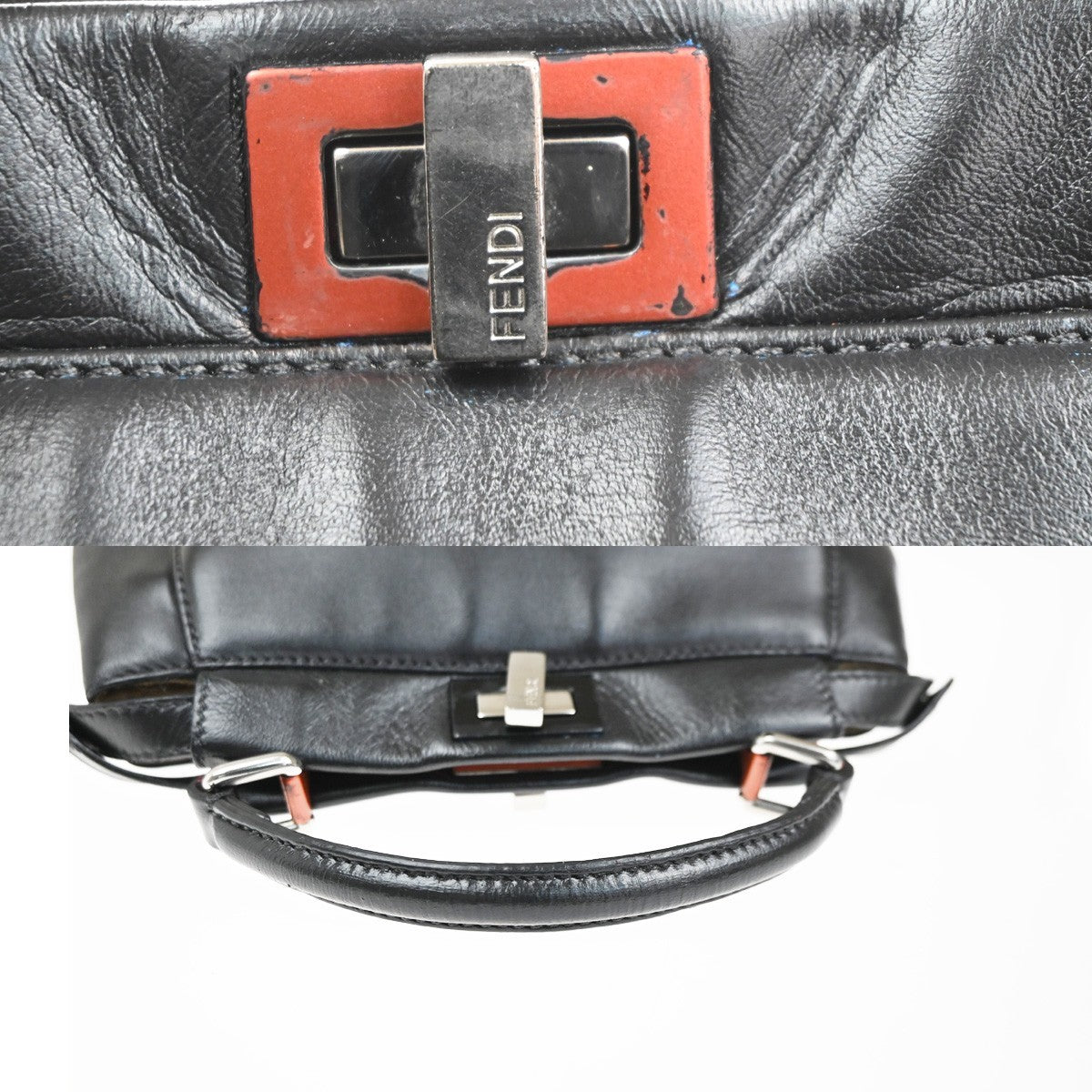 FENDI Peekaboo Logo Mini Hand Tote Bag Leather Black SHW Italy 88MA250