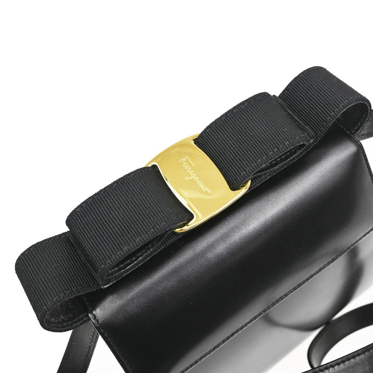 SALVATORE FERRAGAMO Logo Vara 2Way Hand Bag Canvas Leather Black GHW 85YH821